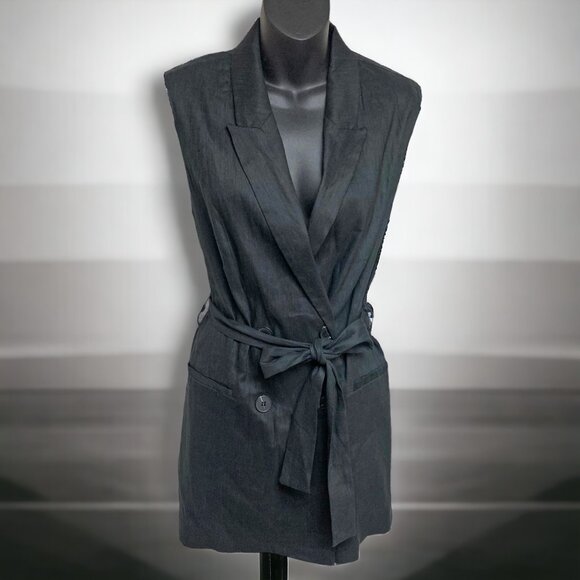 Jason Wu Black Linen Blend Double Breasted Peak Lapel‎ Blazer Dress - Picture 11 of 11